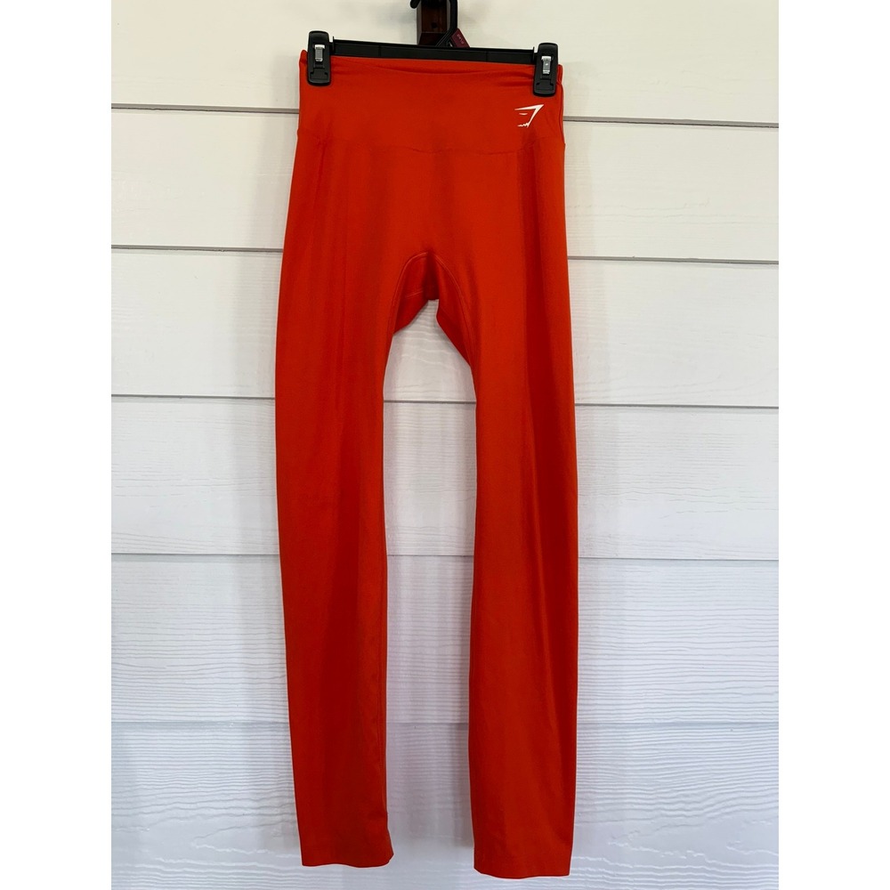 #A- 024- Gymshark Womens High Waisted Athletic Leggings Orange Logo Yoga Pants